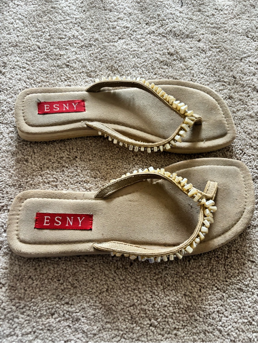 Tan Beaded Women’s Flip Flop Sandals